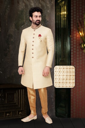 Golden Dhupian Silk Indo Western Sherwani